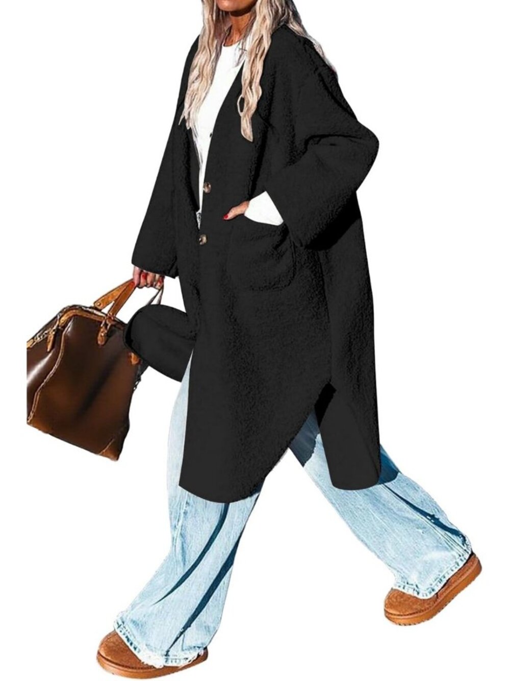 Cozy Women's Winter Faux Fur Sherpa Fleece Long Jacket for Going Out